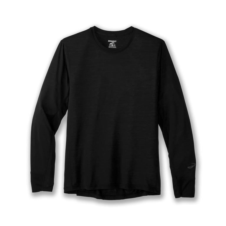 Brooks Distance Long Sleeve Running Shirt - Men's - Black (91720-XETO)